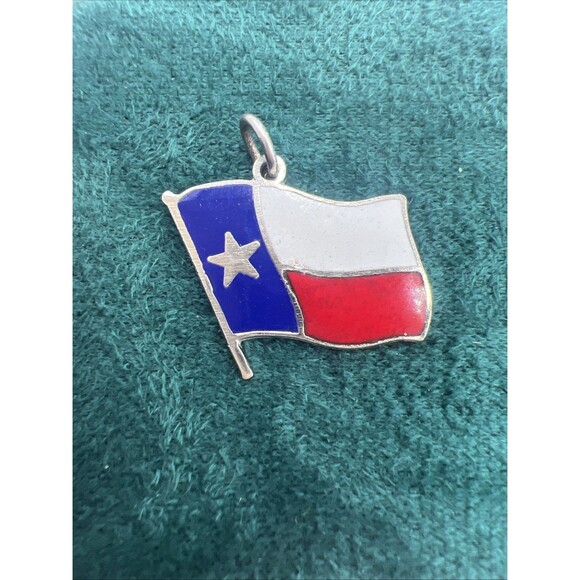 Elco Vintage Texas State Flag Enamel 925 Sterling Silver Charm Pendant Red Blue - Picture 2 of 7
